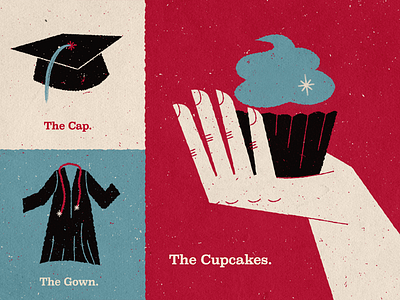 Graduation Cupcakes cap cupcakes gown mid century texture