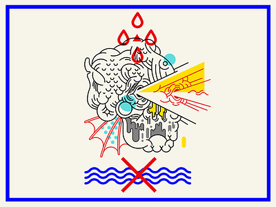 Lighthouse aqua drops eyes head illustration monster outline sea vector