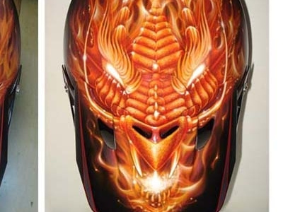 Renato B Step By Step airbrush dragon fire flames hand helmet paint real true