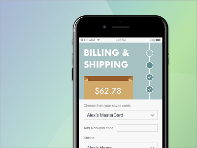 App Checkout app billing checkout credit card ecommerce interface iphone shipping status indicator ui