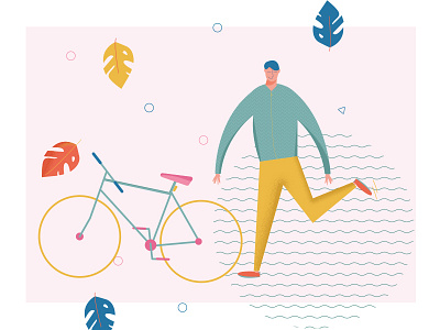 happy bike illustration men spring