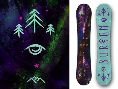 2017 Burton Deja Vu color illustration snowboard northern lights typography