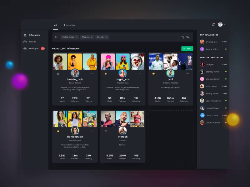 Influencer dashboard switch color mode by Pedro Ribeiro on Dribbble