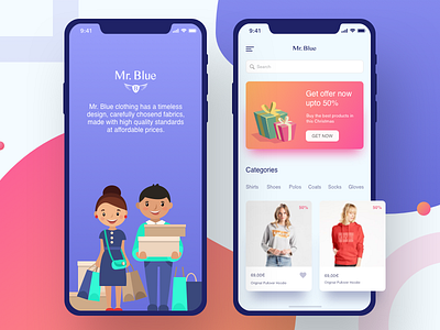 Mr Blue - Online shopping android animated app designer icon icons illustrations interaction design material design prototyping ui user experience ux