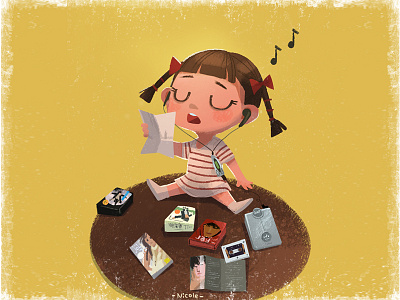 Childhood - Favorite Music 2d art art character child childhood children children art children book children book illustration concept art design girl illustration jay chou kid music sing song tapes yellow