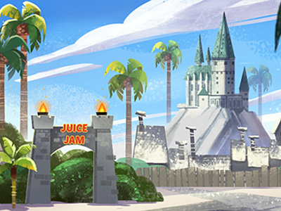 Juice Jam background - Universal Studio 2d art art background painting concept art design environment design harrypotter hogwarts illustration jurassicpark tree universal studio