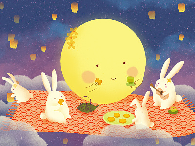 Mid Autumn Day autumn chinese food festival illustration mid autumn moon mooncake rabbit traditional