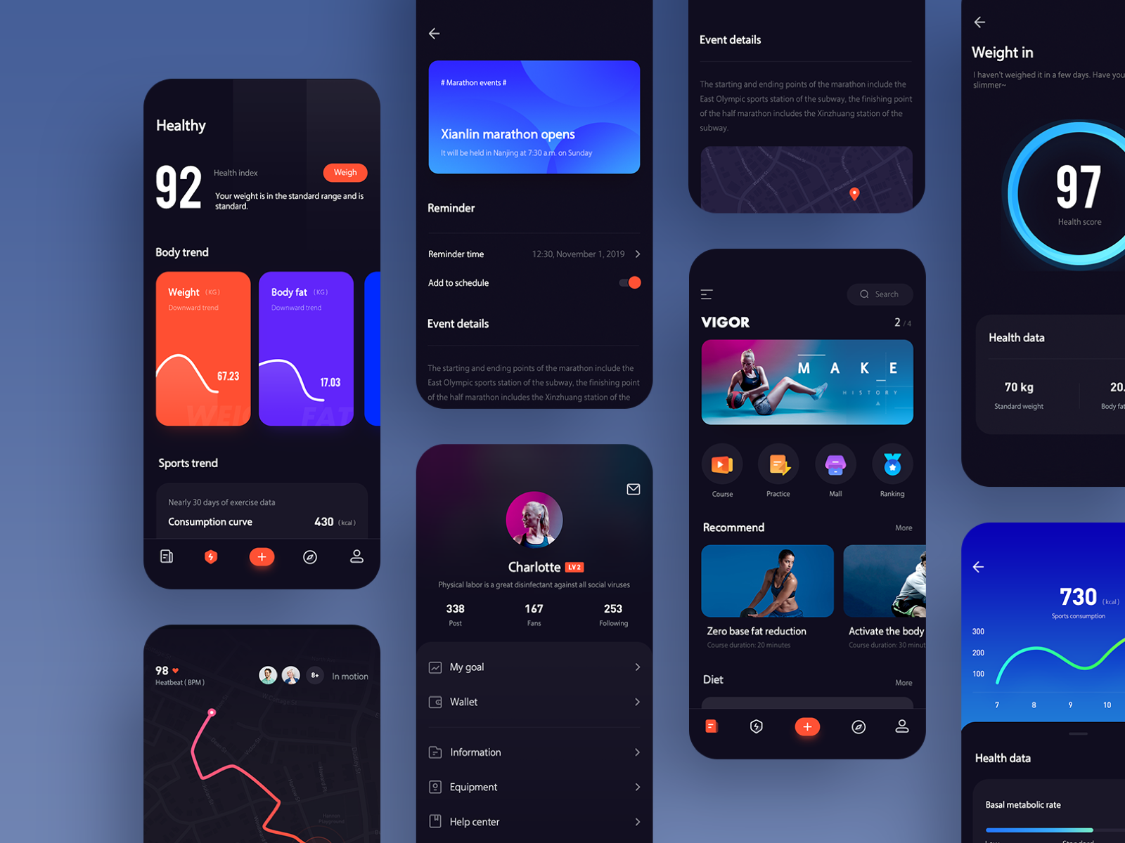 Sports fitness app dark mode by Chahua for RaDesign on Dribbble