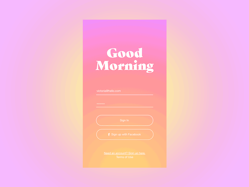 Daily UI 001 – Sign Up app dailyui dailyui001 gif gradient uidesign