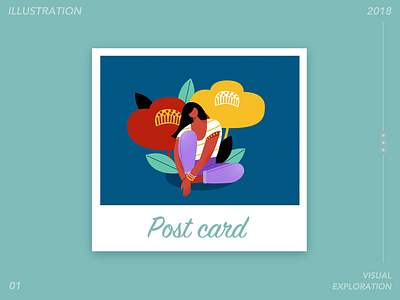 post card card flower girl girl illustration