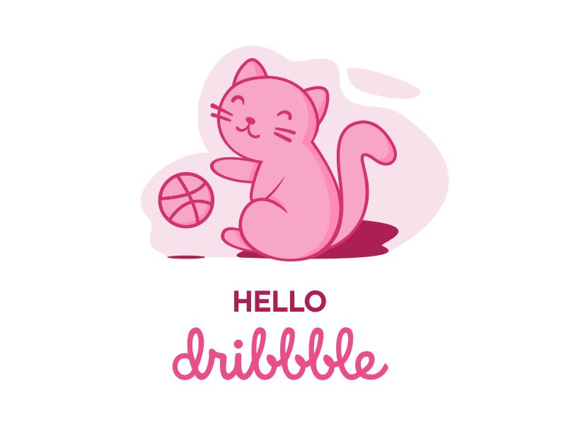 Hello dribbble cat first shot hello dribble illustration invites tania thank you