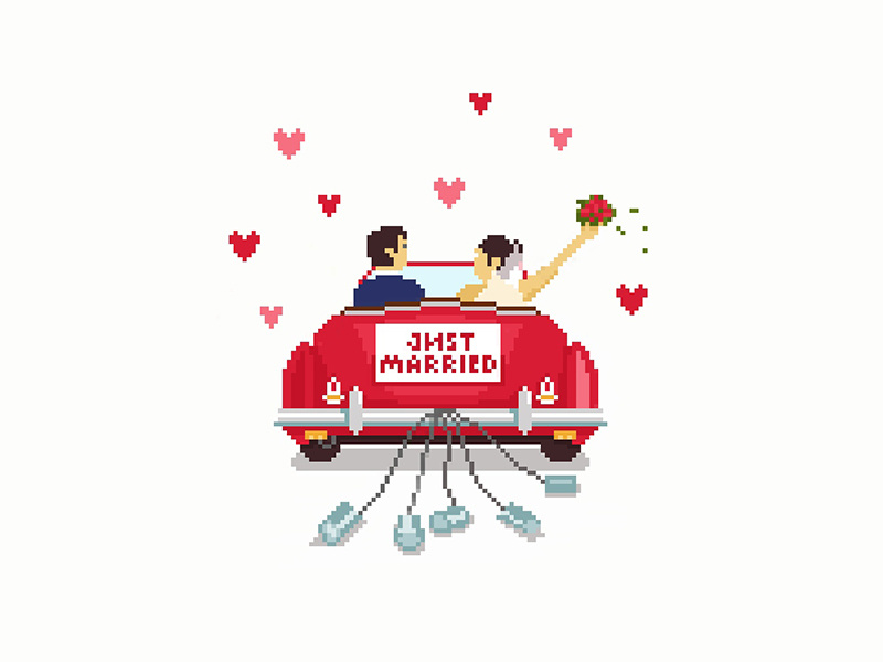 Just married couple lovers car married graphicdesign graphic design adobe 8bit-graphic 8bit illustration