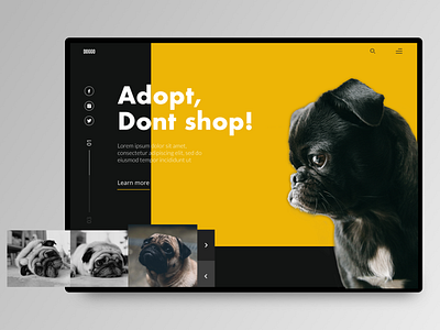 Pugs BlacknWhite adoption black white black and yellow design dog layout pug pugs screen design ui ux