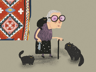 a woman with cats cats character elder illustration