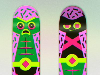 Jerkkill & Hired bold characters decks designs hired jerk kill skateboard wink