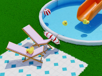 Summer time 3d 3d modelling blender blender 3d cartoon style duck illustration pool render summer