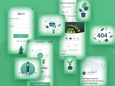 VueFront UI Set and Rocket Illustration