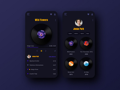 Music player. Design concept. dark mode dark theme design design music app music app music app android music app ios ui uiux ux uxui