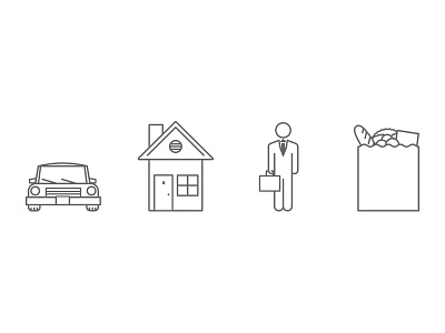 Misc. icon work business man car groceries home illustration