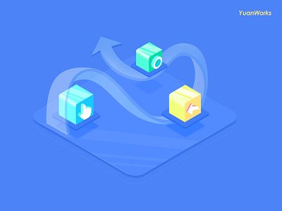 social application 2.5d abstract adobe app blue cyan data design illustration isometric isometric design square ui ux vector web website yellow