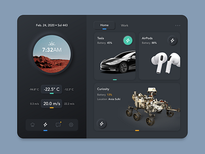 Mars assistant app dark theme dark ui dashboard interface ios mars neumorphism skeumorphism skeuomorph smart app tablet tesla trendy ui