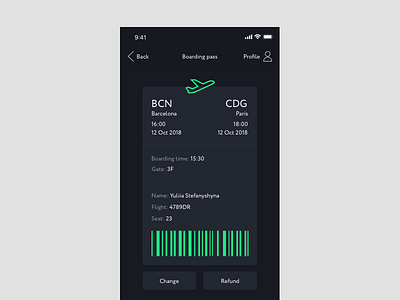 Boarding pass screen boarding challenge daily dailyui iphone iphonex mobile ui ux