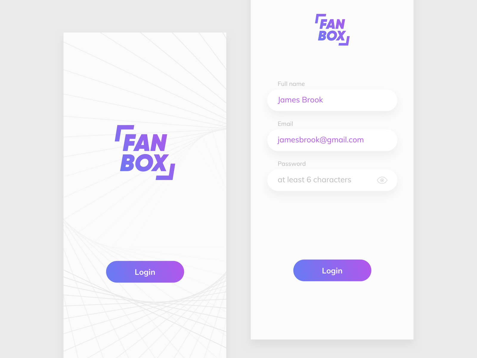 FanBox: splash and login screen by Yuliia Kucherenko on Dribbble