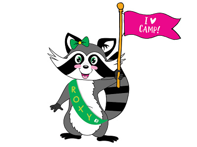 Roxy the Raccoon! animal banner camp flag girl scout illustration raccoon