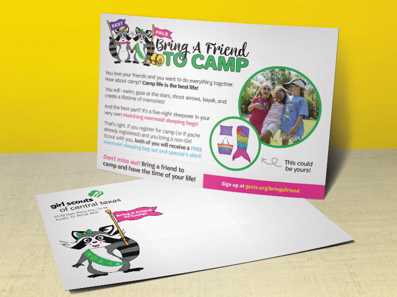 Bring A Friend To Camp! Mailer typography design print illustration layout card postcard mailer
