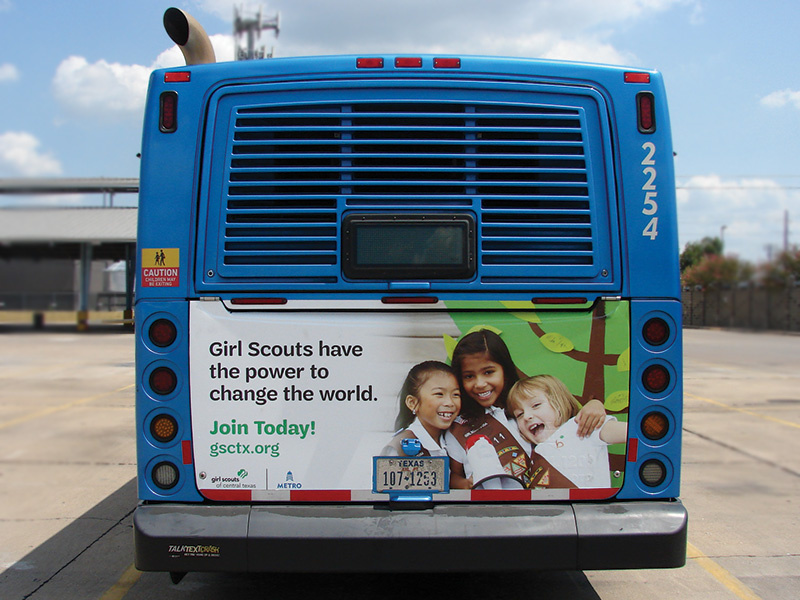 Cap Metro Bus Ad call to action girls billboard print advertisement ad