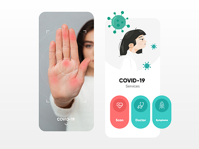 Covid-19 adobe xd app application branding concept corona coronavirus covid design doctor illustration illustrator logo scan symptoms typography virus xd