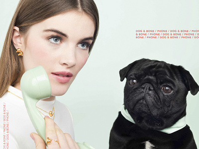 Jewellery brand look book dog fashion jewellery jewelry model phone pug retouching retro
