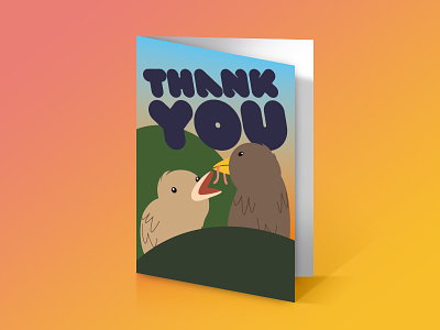 Thank you card bird greeting card illustration thank you typography vector