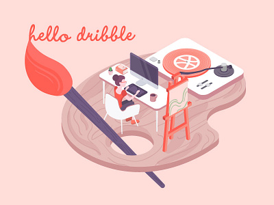 Hello Dribbble isometric illustration