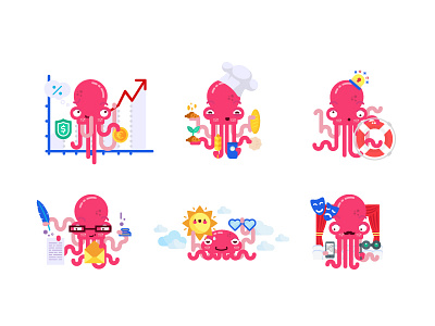 Illustrations of a pink octopus