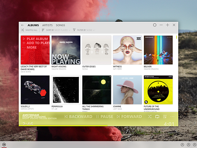 Microsoft Windows Groove App adobexd album album cover app design fluent fluent design media media center media player microsoft music music app musicplayer ui ux windows windows 10