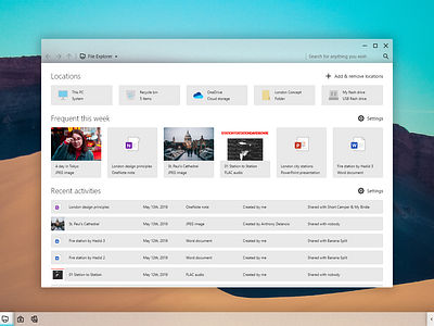 Windows London File Explorer adobexd app file explorer file management file manager fluent fluent design homepage landing microsoft ui ux windows windows 10