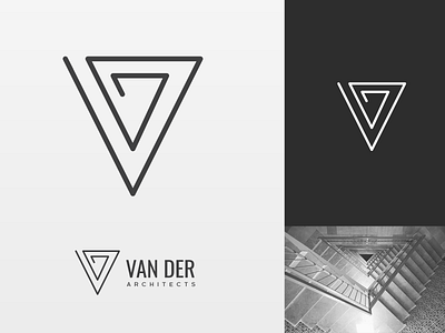 Van Der Logo architect architects architectural architecture architecture logo branding building graphic design logo logo design logodesign logos logotype stairs triangle