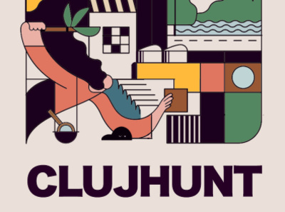 Clujhunt branding design geometric illustration poster simple
