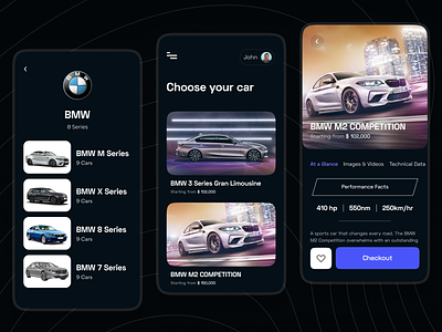 Car Store Mobile App in Dark Mode! app app concept app design booking booking app car car shop cars carservice design ios ios app design ui uiux ux