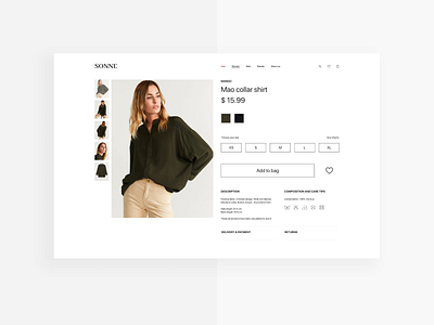 SONNE – Product page add to cart aesthetic design desktop ecommerce ecommerce design elegant minimalist product page shirt ui web