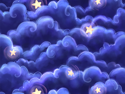 Clouds and stars fabric design illustration pattern design
