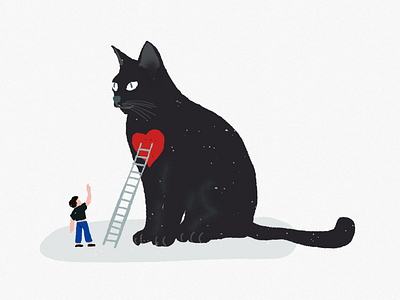 On his own terms animal cat heart human illustration stairs