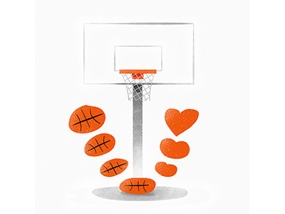 Bouncing basket basketball heart illustration