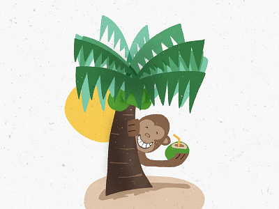 Monkey and coconut beach coconut illustration monkey nature palmtree sun