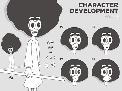 Character development - Afro Wizard 2d black black white character character concept clean design development draft drawing illustration illustrator new outline