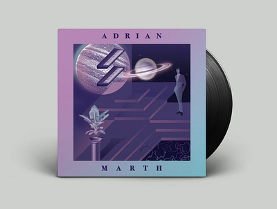 ADRIAN MARTH / MARTHIANS WORLD EP DESIGN design graphic design illustration italo music retro vector art vinyl cover