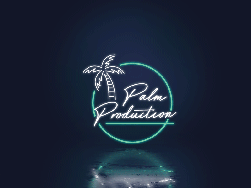 Palm Production Neon after effects animation blue flicker gif illustration light logo mark neon palm palm tree production typography white