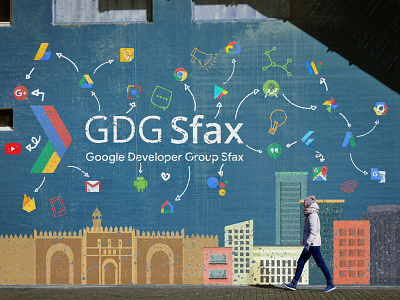 GDG Sfax Street Wall Style style Banner banner branding city design gdg google illustration logo sfax sour tunisia wall