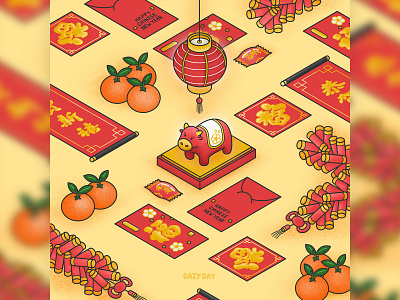 year of the ox (day) chinese new year digitalart graphic illustration illustrator isometric lunar new year procreate year of the ox